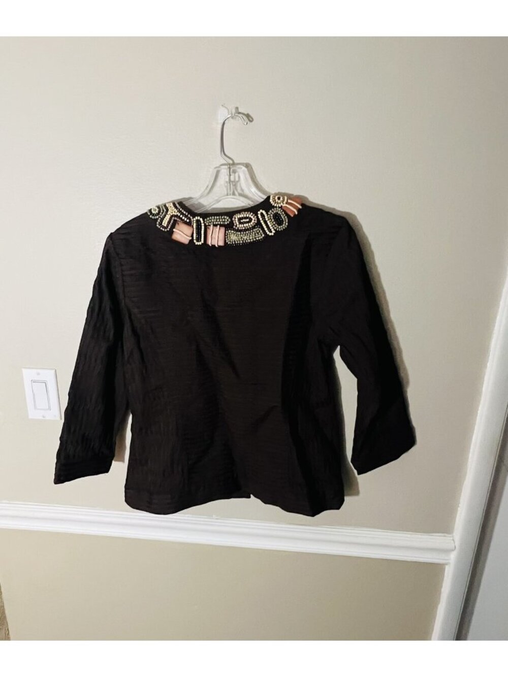 Chico's Womens Jacket size 0 Small Textured beaded wood Brown embellished neck - Picture 6 of 7